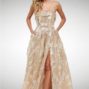 Gold over champagne floor length dress.